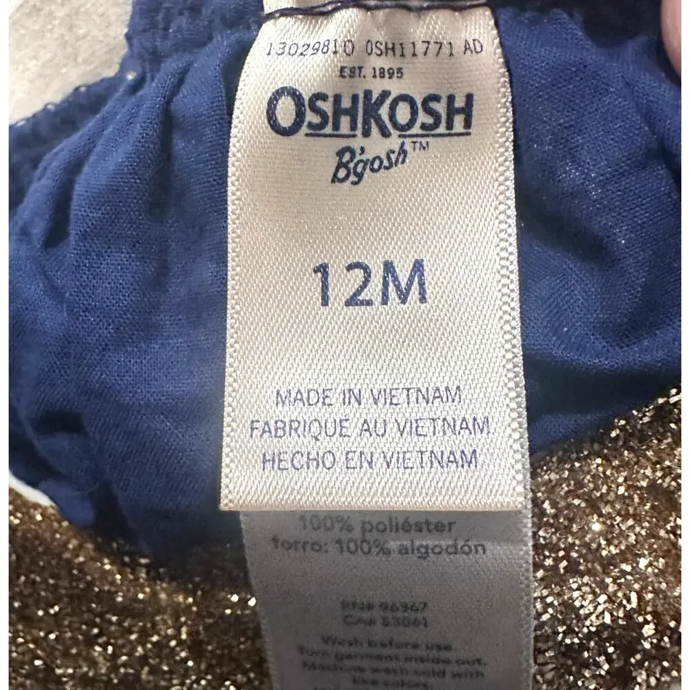 OshKosh B'gosh Navy Blue Sequin Tulle Tutu Skirt Gold Glitter Glam Size 12M
